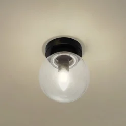 Lucande Badolo loftslampe, sort, glas, Ø 15 cm, IP44