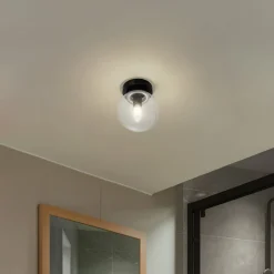 Lucande Badolo loftslampe, sort, glas, Ø 15 cm, IP44
