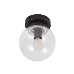 Lucande Badolo loftslampe, sort, glas, Ø 15 cm, IP44