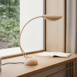 Lucande bordlampe Rivera, beige, metal, sten, 51 cm, G9