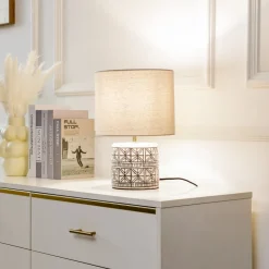 Lucande bordlampe Thalorin, 36,5 cm, sort/hvid, keramik