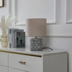 Lucande bordlampe Thalorin, 36,5 cm, sort/hvid, keramik