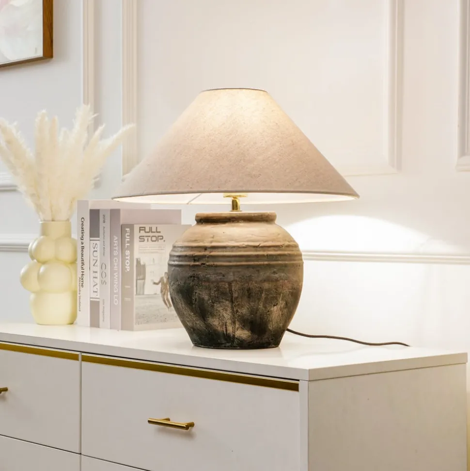 Lucande bordlampe Thalorin, højde 46 cm, grå, keramik