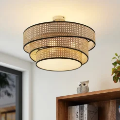 Lucande Elowen loftlampe, Ø 56 cm, rattan, bambus