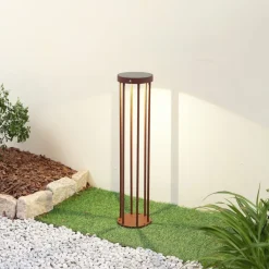 Lucande Evelis LED-vejlampe, rustfarvet, aluminium, sensor