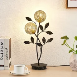 Lucande Evory bordlampe, 48 cm, 2 lyskilder, sort/guld, G9