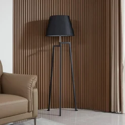Lucande gulvlampe Amona, sort, tekstil, 150 cm, trefod