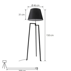 Lucande gulvlampe Amona, sort, tekstil, 150 cm, trefod