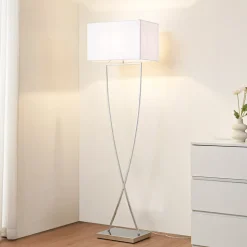 Lucande gulvlampe Evaine, krom/hvid, metal, 157 cm, E27