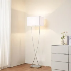 Lucande gulvlampe Evaine, krom/hvid, metal, 157 cm, E27