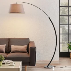 Lucande gulvlampe Evelyna, grå/sort, metal, 192 cm
