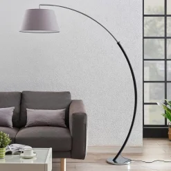 Lucande gulvlampe Evelyna, grå/sort, metal, 192 cm