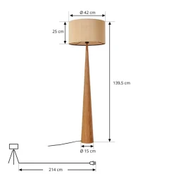 Lucande gulvlampe Fabrena, naturfarvet, bambus, højde 138 cm