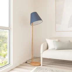 Lucande gulvlampe Jinda, blå, træ, stof, 160 cm, E27