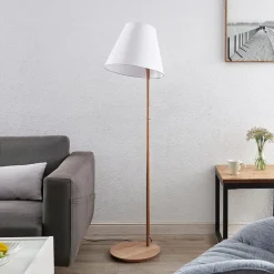 Lucande gulvlampe Jinda, hvid, træ, stof, 160 cm, E27