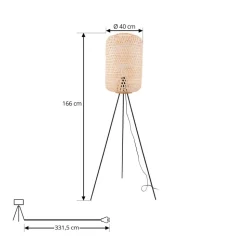 Lucande gulvlampe Jorick, bambus, trefod, højde 166 cm