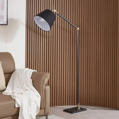 Lucande gulvlampe Marvaine, sort/guldfarvet, justerbar