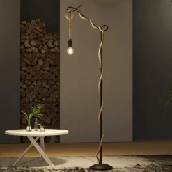 Lucande gulvlampe Ropina, højde 180 cm, sort, hampereb