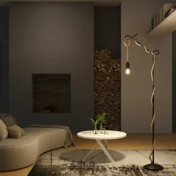 Lucande gulvlampe Ropina, højde 180 cm, sort, hampereb
