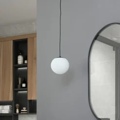 Lucande hængelampe Bidolo, sort, glas, Ø 15 cm, IP44