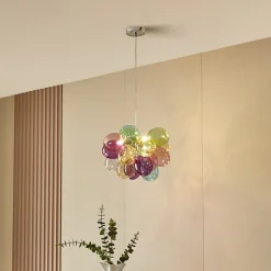 Lucande hængelampe Diborah, Ø 40 cm, farvet, glas, G9