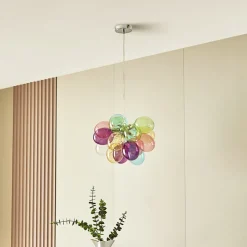 Lucande hængelampe Diborah, Ø 40 cm, farvet, glas, G9