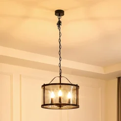 Lucande hængelampe Eryk, Ø 40 cm, sort, glas, 3 lyskilder