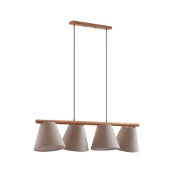 Lucande hængelampe Jinda, grå, træ, stof, 120 cm, E27