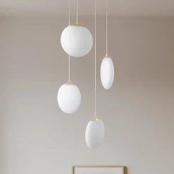 Lucande hængelampe Lunelle, messing, glas, 4 lyskilder, Ø 40 cm