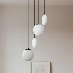 Lucande hængelampe Lunelle, sort, glas, 4 lyskilder, Ø 40 cm