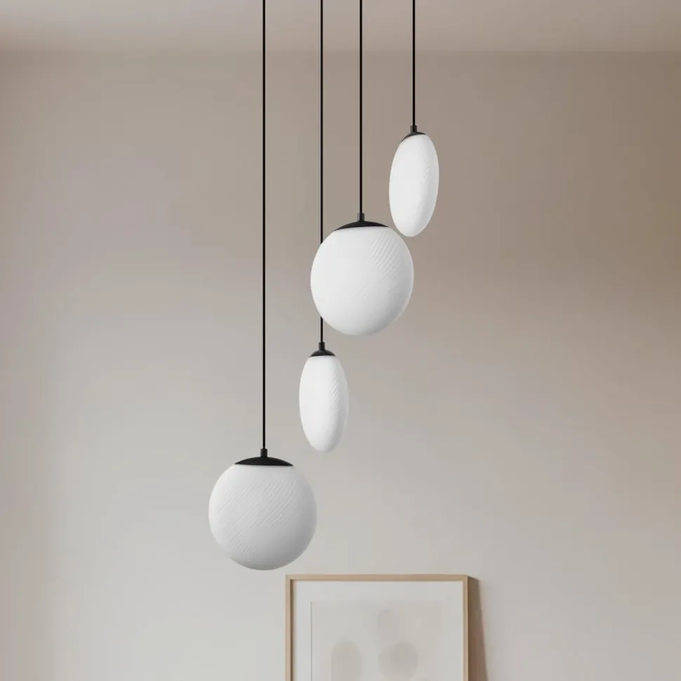 Lucande hængelampe Lunelle, sort, glas, 4 lyskilder, Ø 40 cm