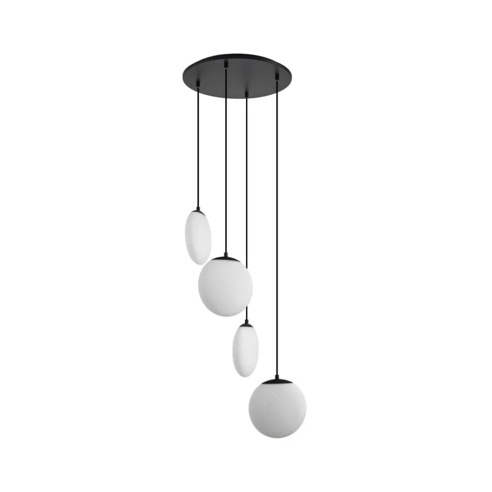 Lucande hængelampe Lunelle, sort, glas, 4 lyskilder, Ø 40 cm