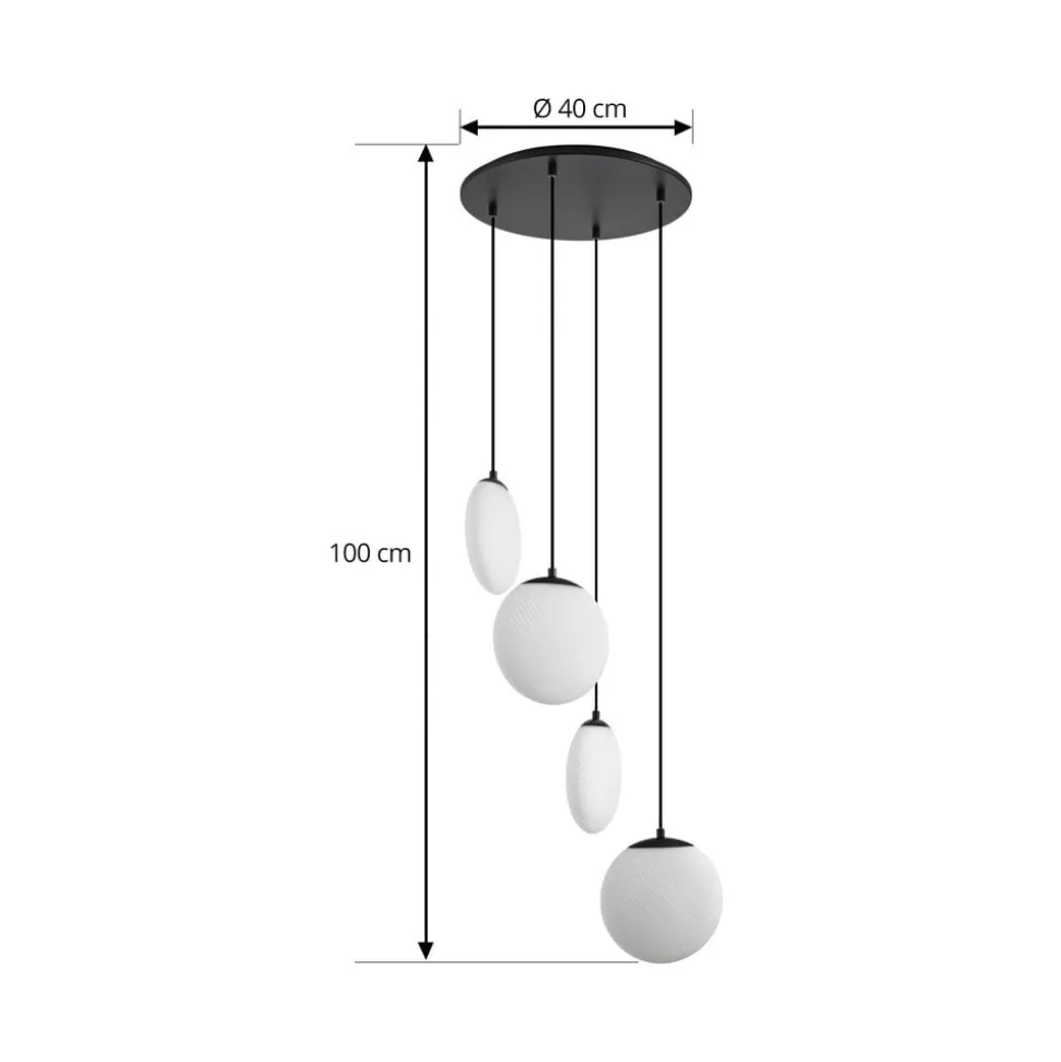 Lucande hængelampe Lunelle, sort, glas, 4 lyskilder, Ø 40 cm