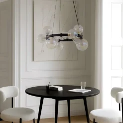 Lucande hængelampe Marvi, Ø 68 cm, sort, glas, metal