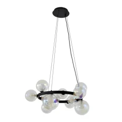 Lucande hængelampe Marvi, Ø 68 cm, sort, glas, metal