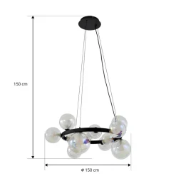 Lucande hængelampe Marvi, Ø 68 cm, sort, glas, metal