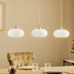 Lucande hængelampe Sharvil, 3 lyskilder, hvid, glas, 97 cm