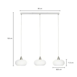 Lucande hængelampe Sharvil, 3 lyskilder, hvid, glas, 97 cm