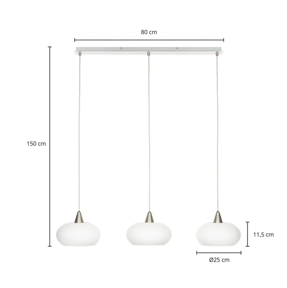 Lucande hængelampe Sharvil, 3 lyskilder, hvid, glas, 97 cm