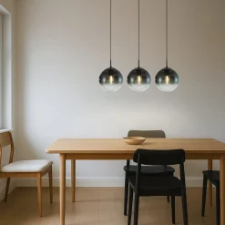 Lucande hængelampe Veloura, 3 lyskilder, 84 cm, glas, træ