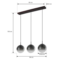 Lucande hængelampe Veloura, 3 lyskilder, 84 cm, glas, træ