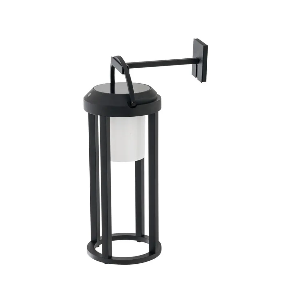 Lucande 2-i-1 LED-solcellelampe Tilena, sort, rund, aluminium