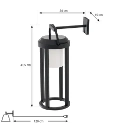 Lucande 2-i-1 LED-solcellelampe Tilena, sort, rund, aluminium