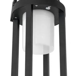 Lucande 2-i-1 LED-solcellelampe Tilena, sort, rund, aluminium