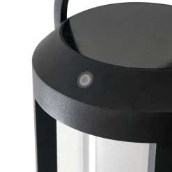 Lucande 2-i-1 LED-solcellelampe Tilena, sort, rund, aluminium