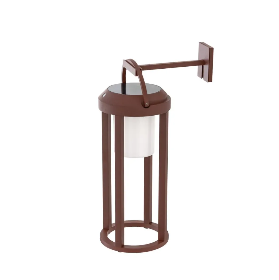 Lucande 2-i-1 LED-solcelle-væglampe Tilena, rustfarvet, rund, aluminium