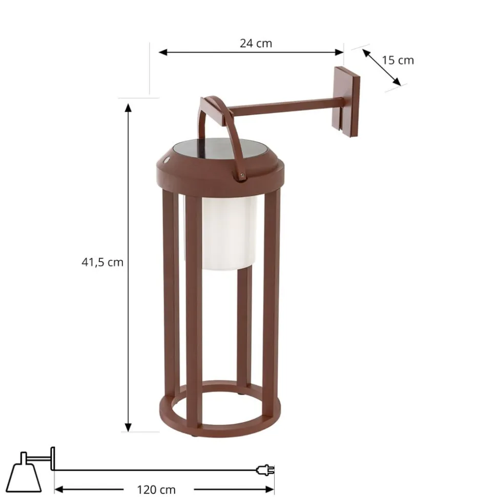 Lucande 2-i-1 LED-solcelle-væglampe Tilena, rustfarvet, rund, aluminium
