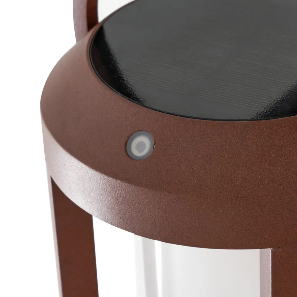 Lucande 2-i-1 LED-solcelle-væglampe Tilena, rustfarvet, rund, aluminium