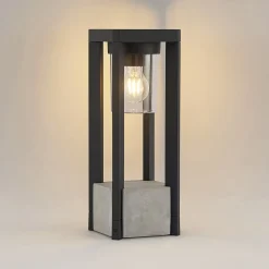 Lucande Kalisa sokkellampe, E27, IP44, 42 cm, grå, metal