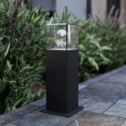 Lucande Keke sokkellampe, højde 30 cm, antracit, aluminium